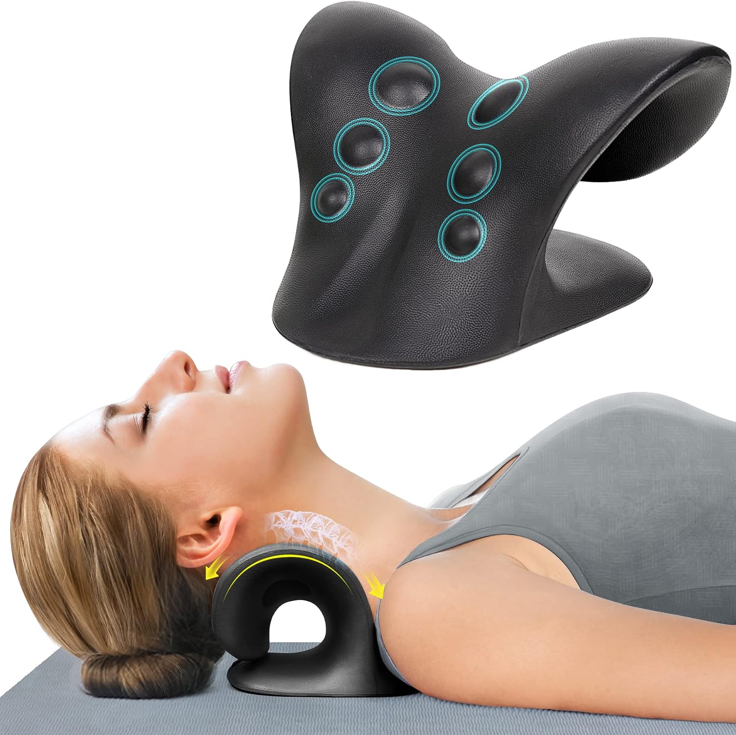 ComfortLife Neck Stretcher for Pain Relief, Neck and Shoulder Relaxer Cervical Traction Device Pillow for Muscle Relax and TMJ Pain Relief(Black)