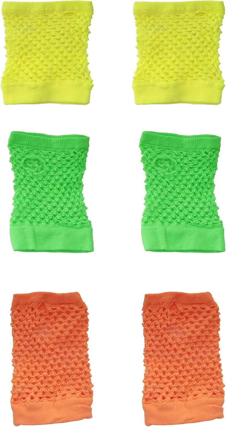 3 Pairs Fingerless Fishnet Gloves Neon Vintage Short Mesh Gloves for Women Girls Dress Up 70s Parties Costume