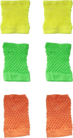 3 Pairs Fingerless Fishnet Gloves Neon Vintage Short Mesh Gloves for Women Girls Dress Up 70s Parties Costume