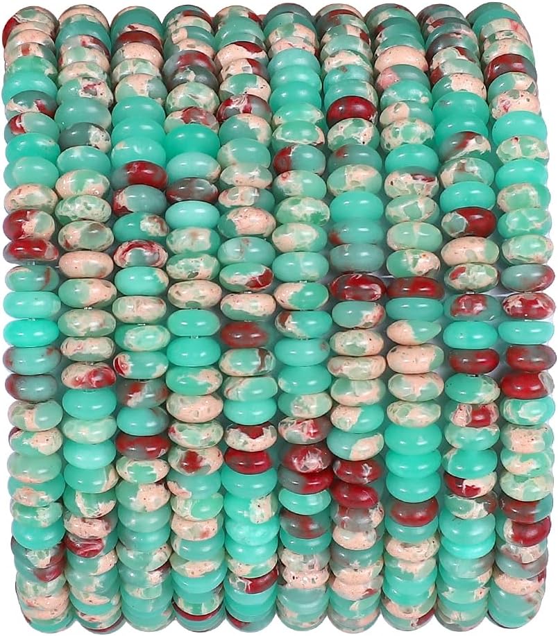 BEADIA Natural Green Shoushan Disk Stone Beads 4x2mm 160pcs Rondelle Loose Semi Gemstone Beads for Jewelry Making Design