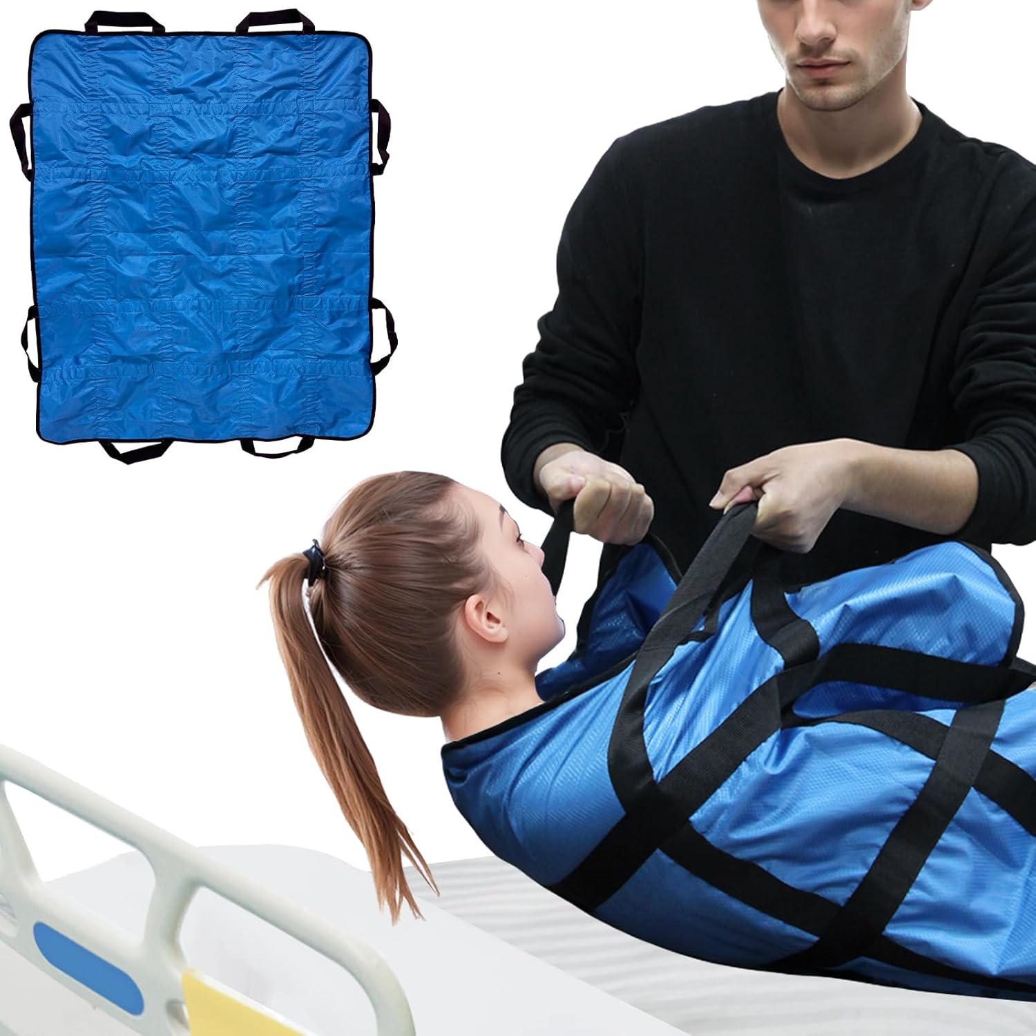 Reusable Positioning Bed Pads for Elderly with 8 Handles 48"x40", Washable Transfer Slide Sheets for Moving, Turning, Lifting Patients, Draw Sheets for Hospital Beds, Padded Bed Senior Transfer Helper