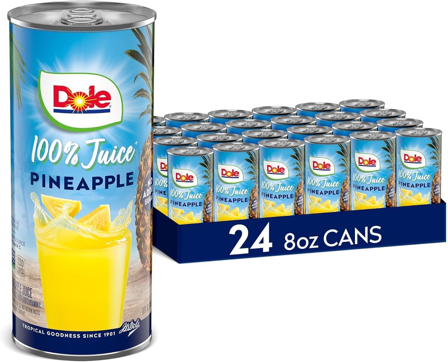 Dole 100% Pineapple Juice, No Added Sugar, Excellent Source of Vitamin C, 100% Fruit Juice, Packaging May Vary, 8.0 Fl Oz (Pack of 24)