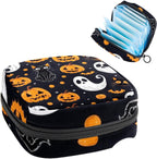Black Cat Ghost Pumpkin Halloween Sanitary Napkin Storage Bag, Tampons Collect Holder Purse, First Period Kit for Girls Women, Pad Bag for Period for School