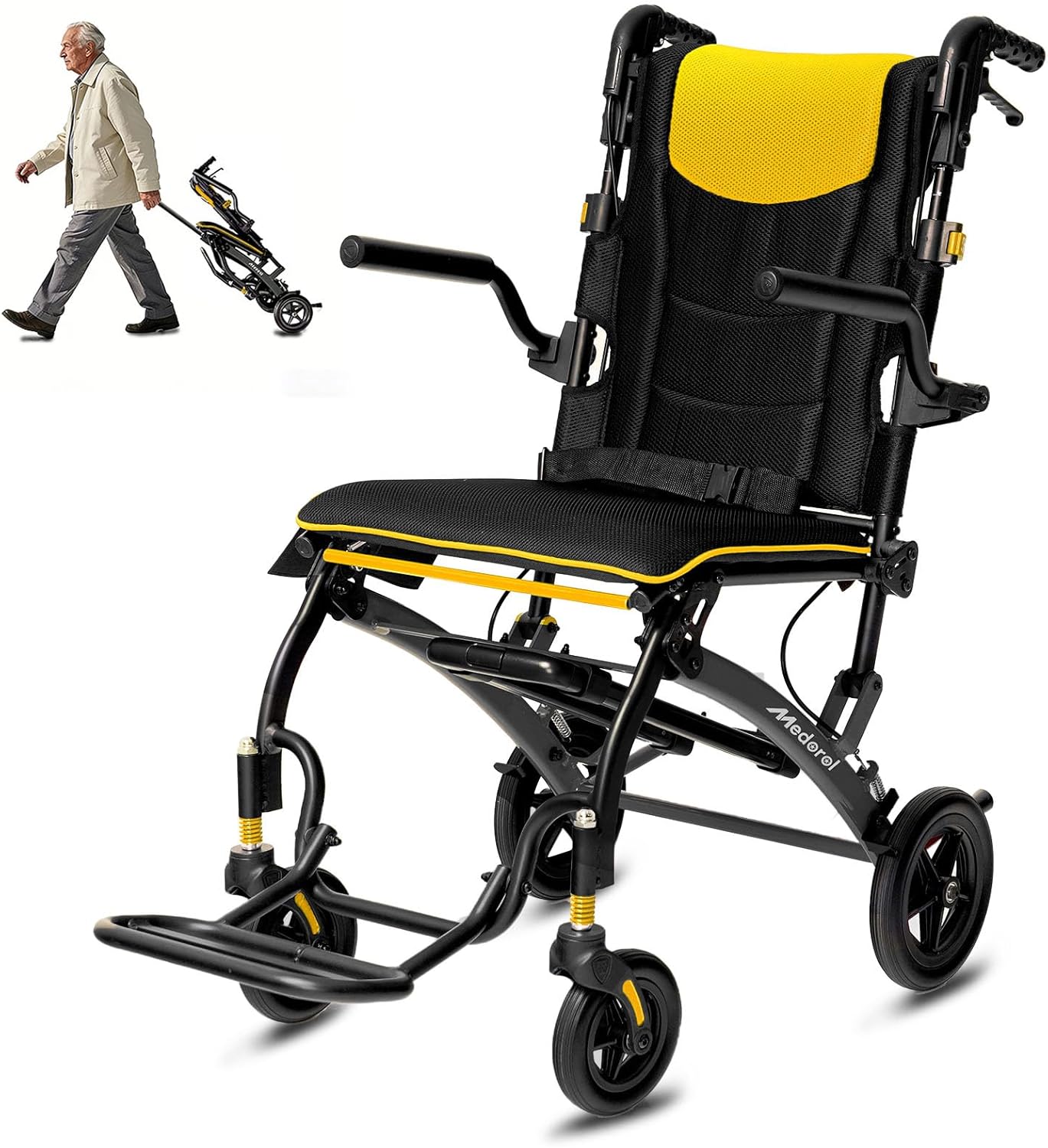 Transport Wheelchairs for Adults Lightweight Foldable Transport Chair with Telescopic Handle, Portable Folding Travel Transfer Wheel Chairs for Seniors