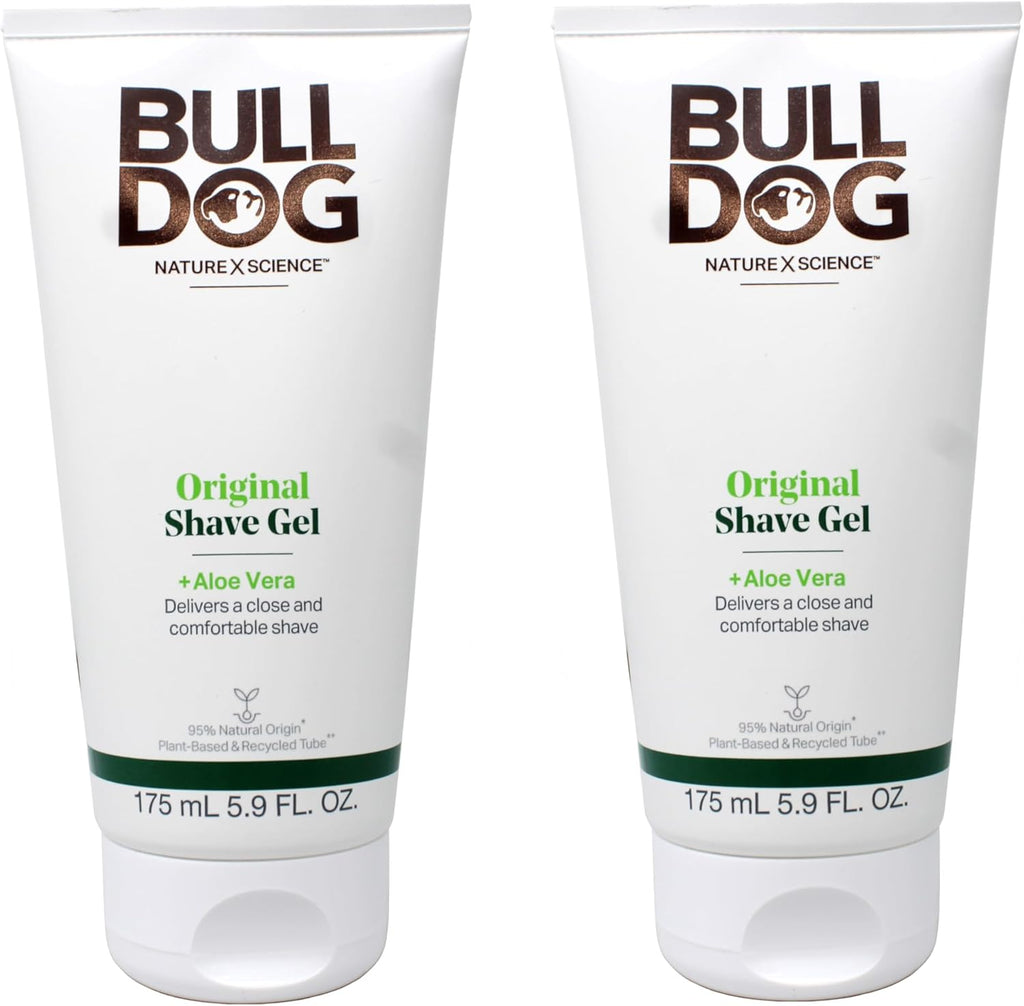 Bulldog Original Shave Gel for Men, Aloe Vera Enriched, Delivers a Close & Comfortable Shave, 95% Natural Origin, 5.9 fl oz (Pack of 2)