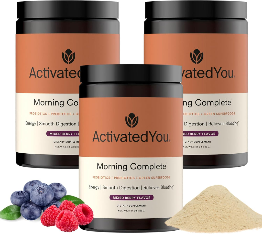 ACTIVATEDYOU Morning Complete Super Greens Powder Drink Mix - Gut Health Boost with Prebiotics, Probiotics, & Antioxidants - 10 Billion CFUs, Mixed Berry Flavor - Greens Superfood Powder - 3 Pack