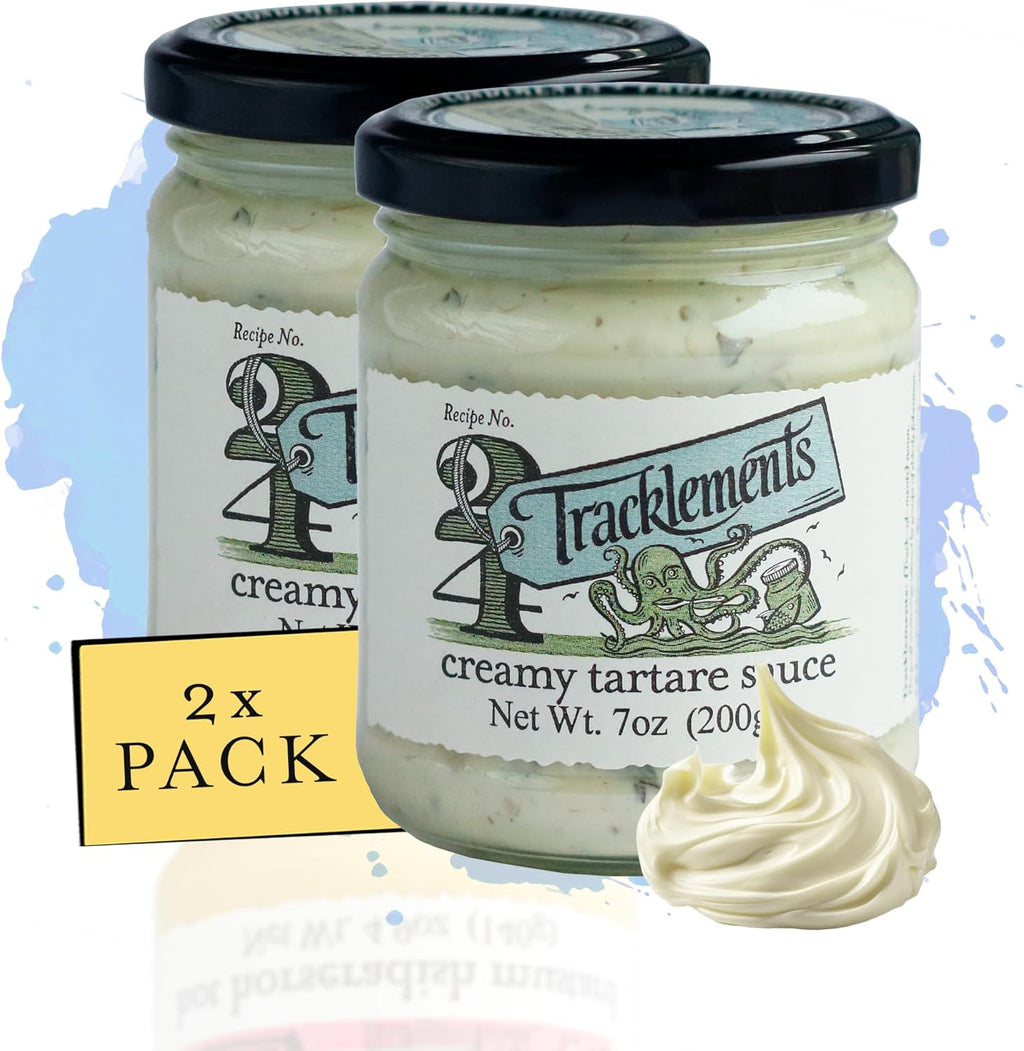 TRACKLEMENTS - Creamy Tartare Sauce - Pieces of Capers, Pickles & Crunchy Onions, Condiments for Recipes - Perfect for Lobster or Crisp Battered Cod - Vegetarian, Gluten Free - 5.64oz - Pack of 2