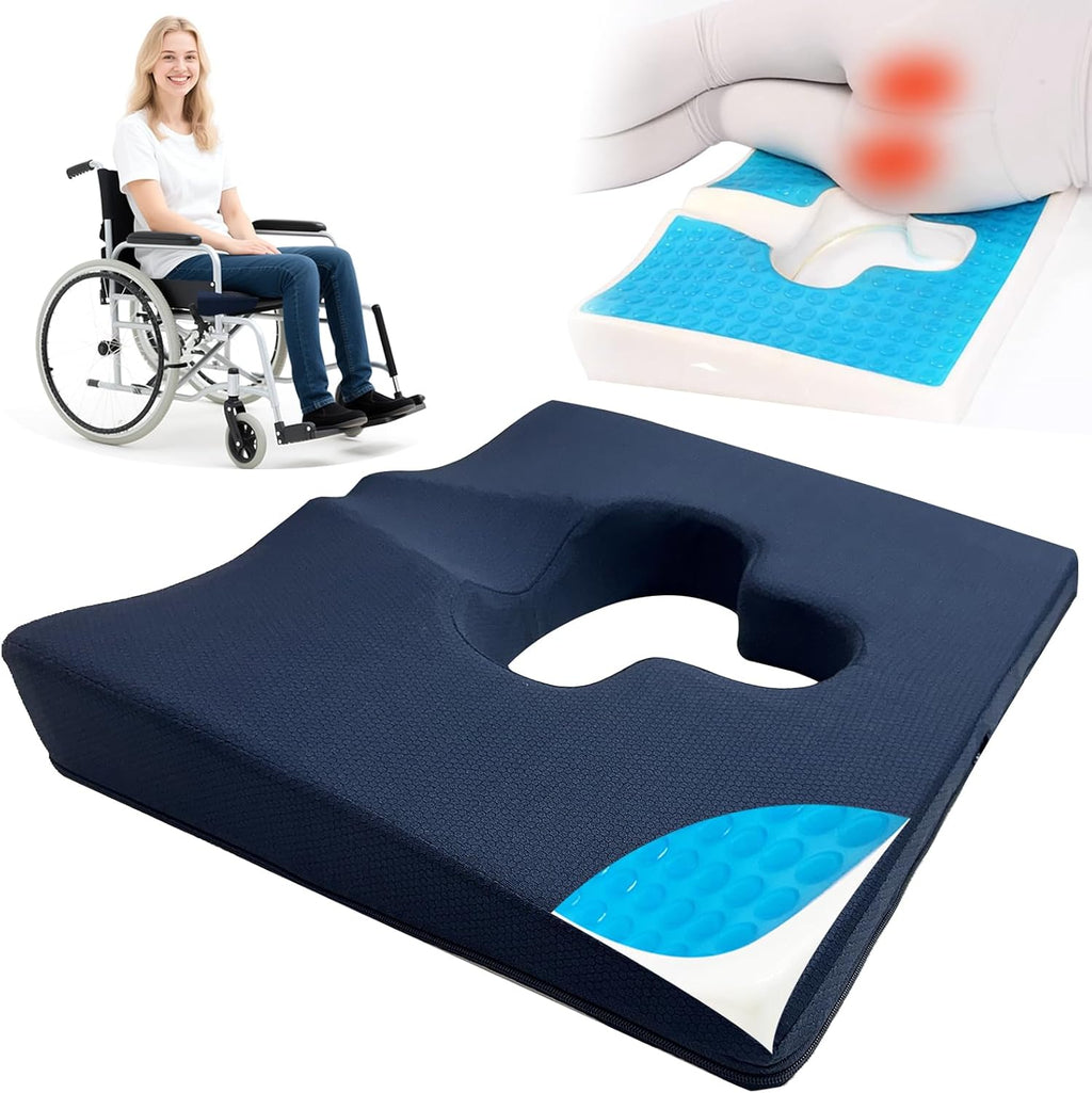 Gel Wheelchair Seat Cushion,Bed Sore Cushions for Butt,Gel Cushion for Pressure Relief,Donut Pillow for Tailbone Pain Relief,Sciatica,Coccyx,hemorrhoid Pillow,Cushion for Office Chair(Blue)