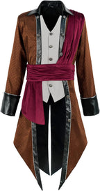 Men's Medieval Steampunk Jacket Pirate Viking Renaissance Costume Victorian Halloween Tuxedo Coat
