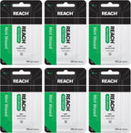 REACH Waxed Dental Floss, Mint, Plaque Remover for Teeth, Shred Resistant, Floss Slides Smoothly, Easy to Use, Waxed, Deep Cleaning Teeth, Oral Care, PFAS Free, for Adults & Kids, 6 Pack, 200 yd