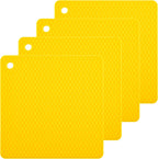 Smithcraft Yellow Silicone Trivets Mats Hot Pads for Cooking, Dish, Pan and Pot, Heat Resistant Trivet Mats for Counter Top,Workshop,Coffee or Placemats 4 Pack,Size:7.5x7.5 Inch,Shape:Square