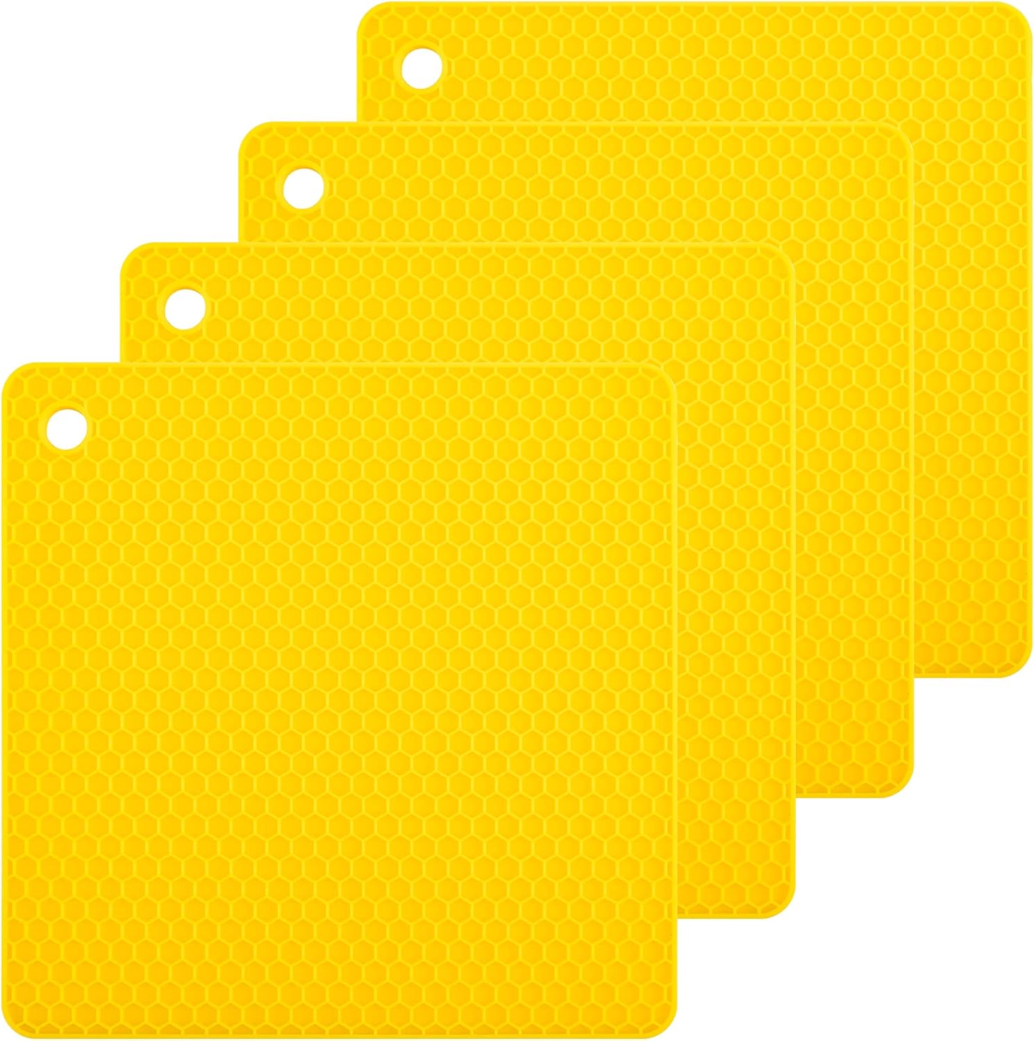 Smithcraft Yellow Silicone Trivets Mats Hot Pads for Cooking, Dish, Pan and Pot, Heat Resistant Trivet Mats for Counter Top,Workshop,Coffee or Placemats 4 Pack,Size:7.5x7.5 Inch,Shape:Square