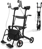 Upright Walkers for Seniors 450 lbs Capacity, 22 lbs Foldable Lightweight Walkers for Seniors with Seat, Armrest and Pedal, Height Adjustable Rollator Walker with Seat for Travel & Gift (Black)