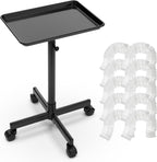 TASALON Rolling Salon Cart, Mobile Styling Station with Wheels Aluminum Rolling Tray Trolley for Salon Essentials, Adjustable Height or Hairstylist Tray with 10 PCS Disposable Salon Tray Cover
