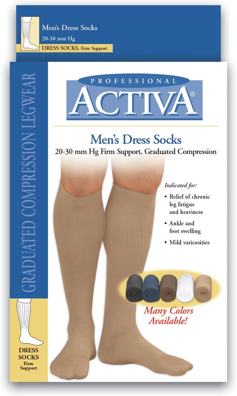 Activa 20-30 mmHg Men's Firm Support Dress Socks, White, Medium