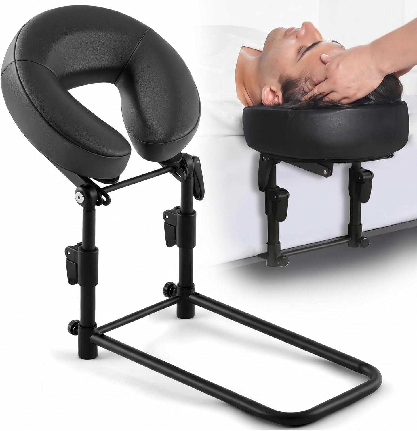 Qunclay Adjustable Massage Headrest for Bed, Portable Mattress Massage Face Cradle with Soft Pillow Cushion, Face Down Pillow After Eye Surgery for Professional and Home Use(Black)