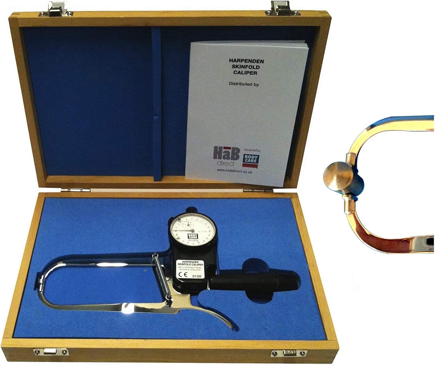 Skinfold Caliper with Calibration Dowel, Wood Case, and Instruction Manual with Charts to Measure and Calculate Body Fat Percentage - 0.2 mm Accuracy, Scientific