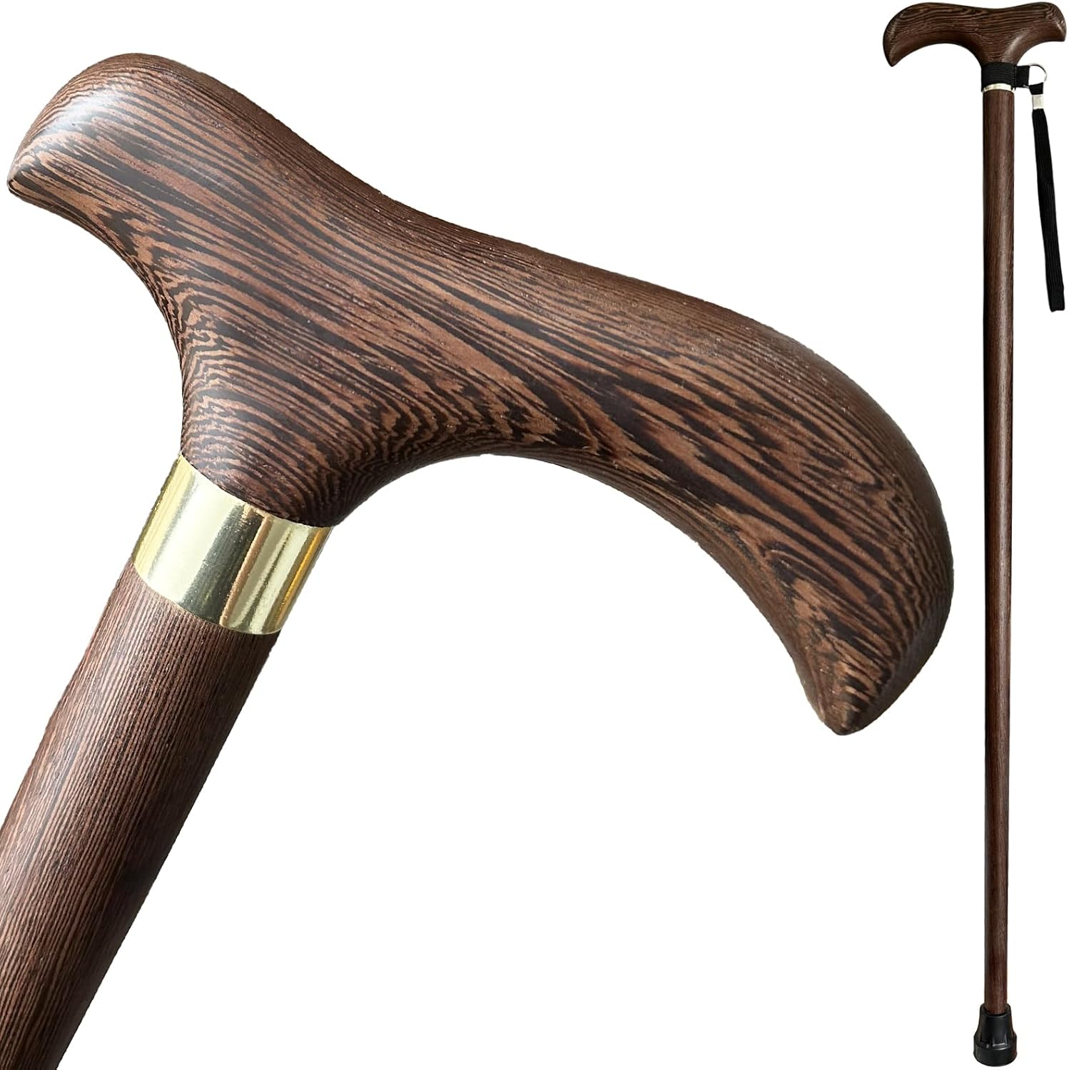 Handmade Wooden Walking Cane for Men Women Stylish Natural Wood Walking Sticks with Wrist Strap and Rubber Tips - 36 Inches