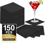 150 Count Cocktail Napkins Paper, 2-Ply Black Beverage Napkins, Napkins Disposable for Bar Wedding Dinner Party Holiday Christmas and Everyday, 4.5 x 4.5 Inch