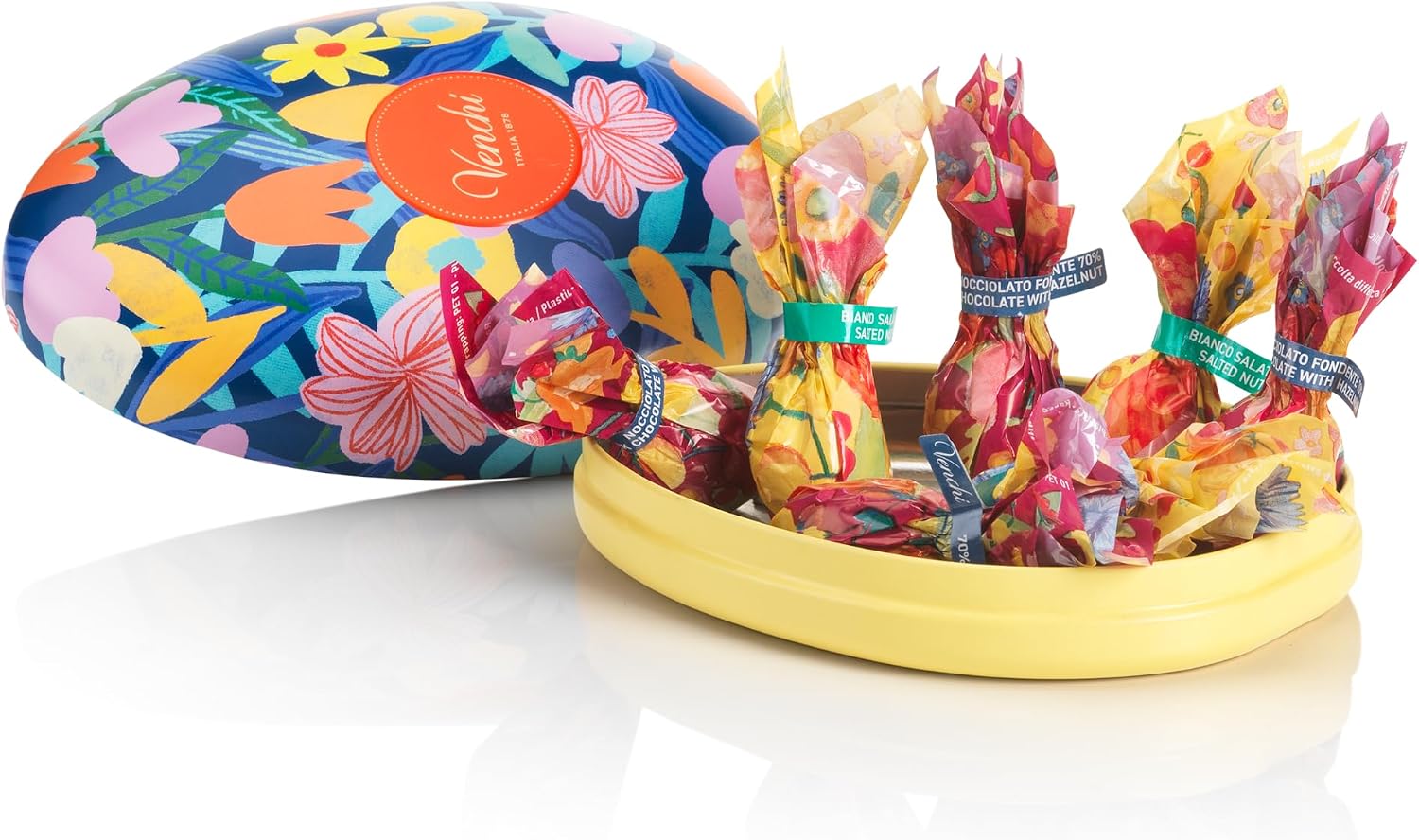 Venchi - Egg-Shaped Tin, 2.71 Oz, 7 Assorted Hazelnut Chocolate Mini Eggs, Gluten Free, Venchi Spring Collection Teresa Rego, Gift Idea, Mother's Day