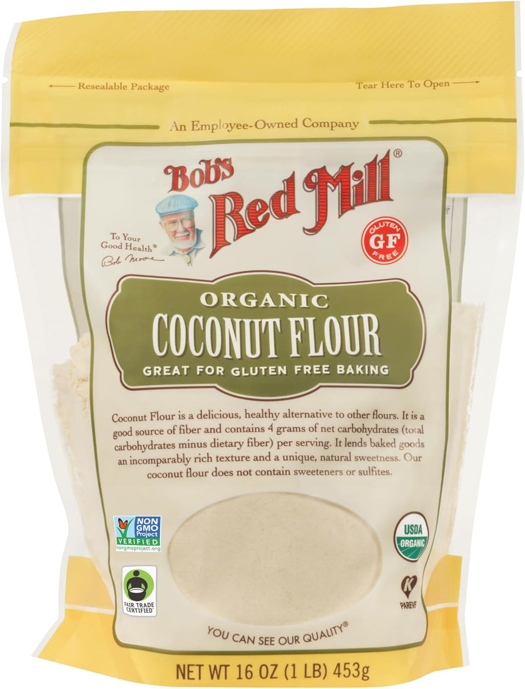 Bob's Red Mill Organic Coconut Flour, 16oz (Pack of 1) - Non GMO, Fair Trade Certified, Vegan, Keto Friendly, Paleo Friendly, Kosher