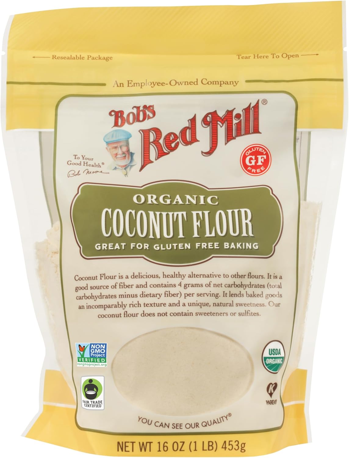 Bob's Red Mill Organic Coconut Flour, 16oz (Pack of 1) - Non GMO, Fair Trade Certified, Vegan, Keto Friendly, Paleo Friendly, Kosher