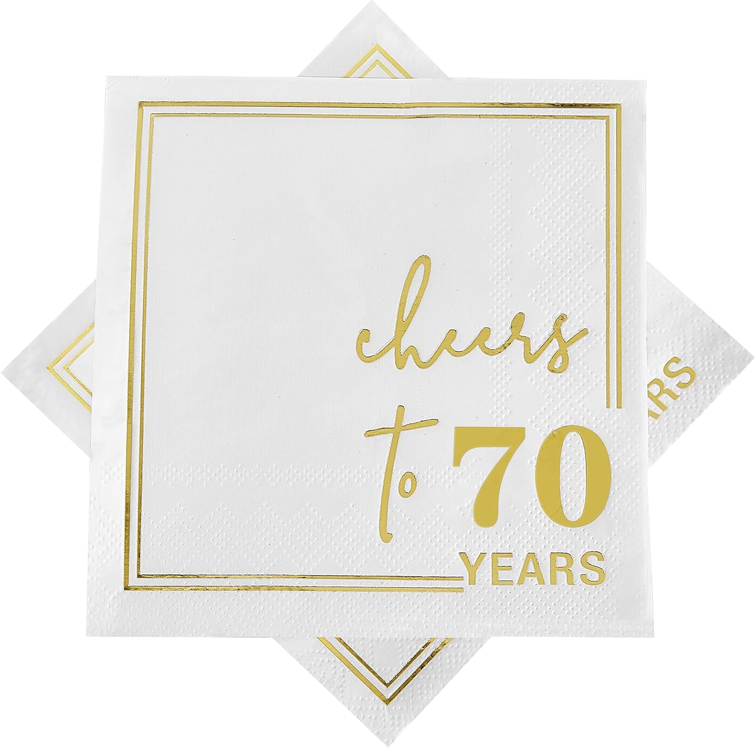 Ottin White Gold Cheers to 70 Years Cocktail Paper Napkins, 5x5 Inches, 50 Counts, 3-Ply Disposable Party Napkins for 70th Birthdays Decorations, Anniversaries, Weddings, Indoor & Outdoor Celebrations