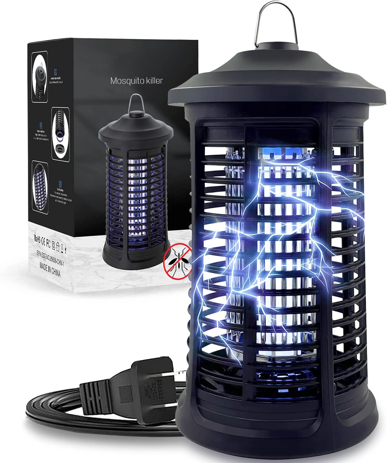 Electric Bug Zapper Indoor/Outdoor, 4200V High Powered Mosquito Zappers Killer, Waterproof Insect Fly Swatter Zapper Mosquito Trap Outdoor, Fly Traps, Insect Killer for Home,Garden,Backyard, Camping
