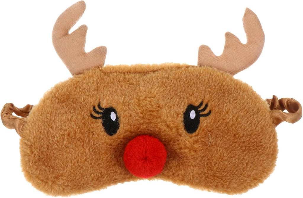 Christmas Elk Plush Sleep Mask, Cute Cartoon Plush Blindfold with 3D Nose for Sleeping, Soft Eye Shade for Travel and Overnight Use