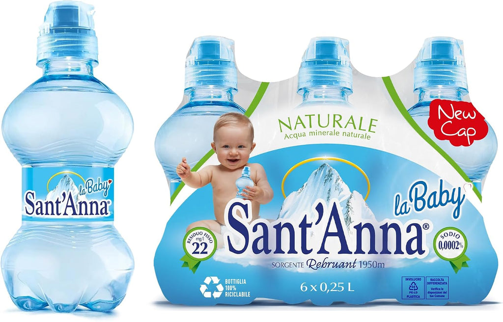 Sant'Anna La Baby Natural Mineral Water, 8.45 Fl Oz (6-Pack) | Pure Italian Alps Mountain-Fresh Drinking Water | Sodium-Free Mineral in BPA-Free Bottles