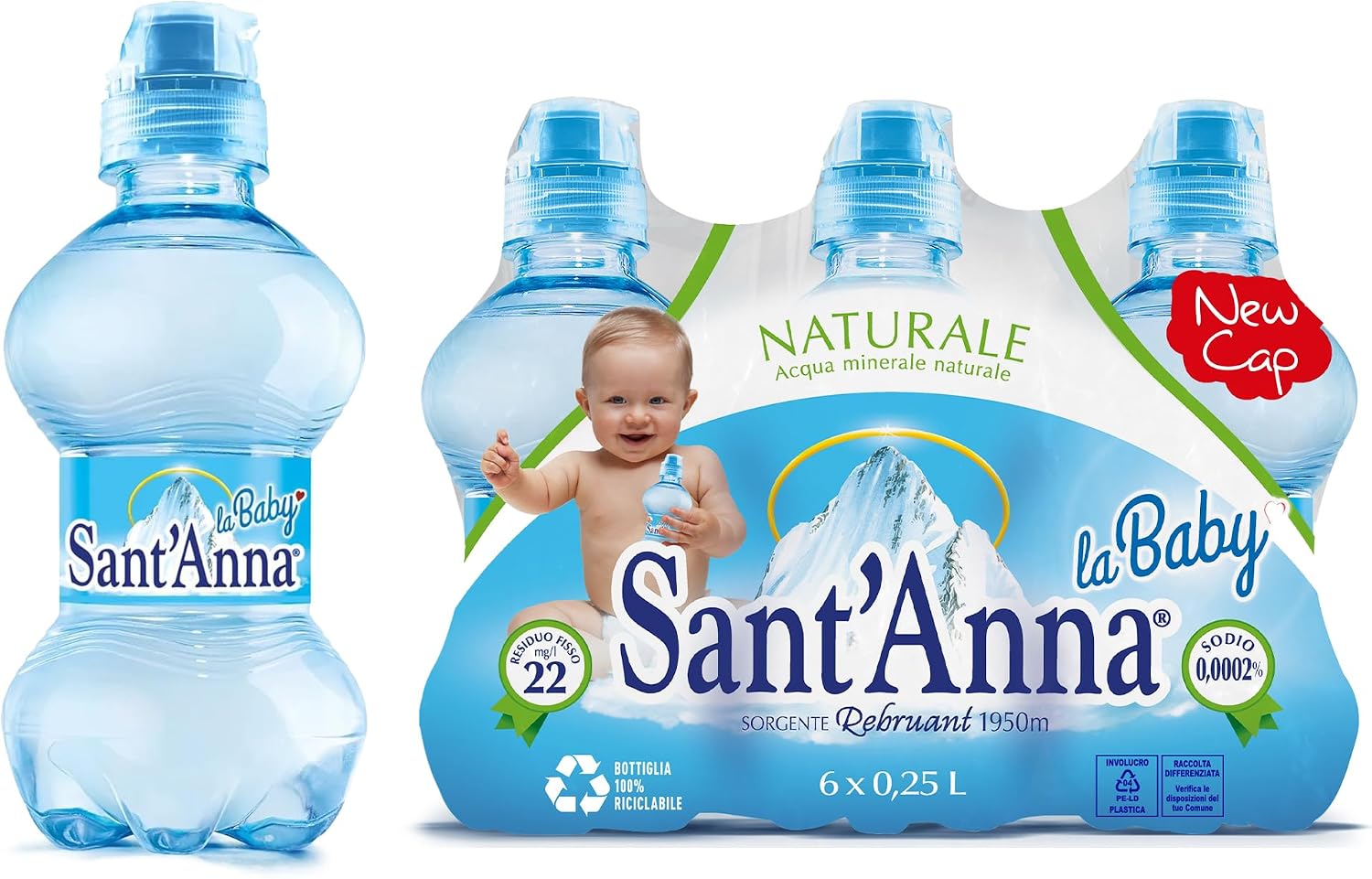 Sant'Anna La Baby Natural Mineral Water, 8.45 Fl Oz (6-Pack) | Pure Italian Alps Mountain-Fresh Drinking Water | Sodium-Free Mineral in BPA-Free Bottles