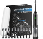 Adult Sonic Electric Toothbrush with 10 Brush Heads, Travel case, and wall Bracket, Suitable for Both Adults and Children, IPX8 Waterproof, USB Charging, 42000VPM, Black