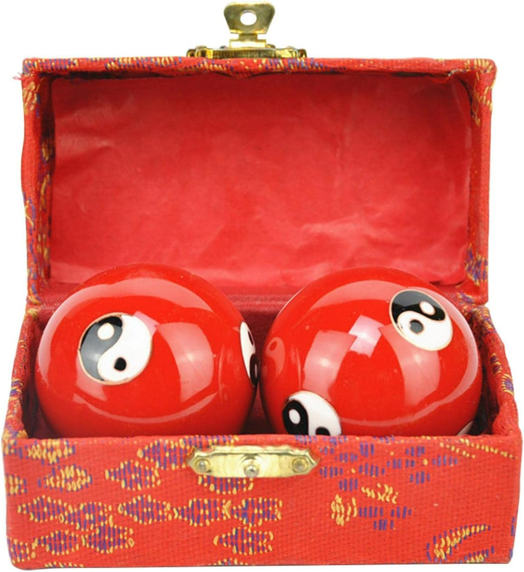 2 Pcs Baoding Balls, Chinese Health Exercise Stress Balls, Meditation Massage Handball with Box, Hand Exercise Ball for Hand Remedy and Stress Relief(Color:Red Taichi)