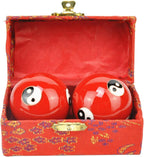 2 Pcs Baoding Balls, Chinese Health Exercise Stress Balls, Meditation Massage Handball with Box, Hand Exercise Ball for Hand Remedy and Stress Relief(Color:Red Taichi)