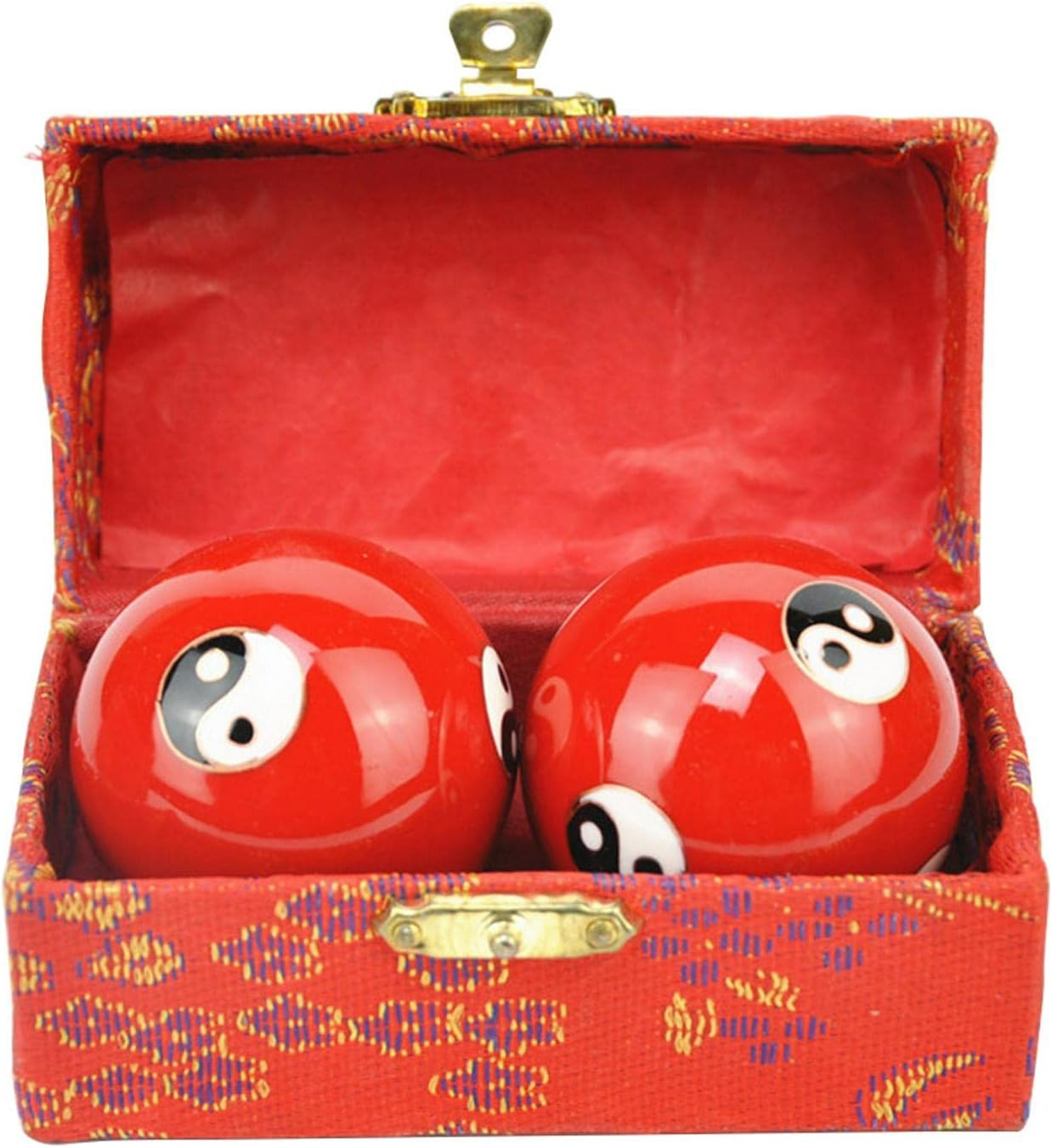 2 Pcs Baoding Balls, Chinese Health Exercise Stress Balls, Meditation Massage Handball with Box, Hand Exercise Ball for Hand Remedy and Stress Relief(Color:Red Taichi)