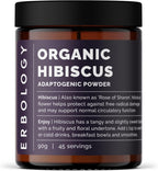 Erbology Organic Hibiscus Powder 3.2 oz - 45 Servings - Destress - Straight from Farm - Raw, Vegan and Gluten-Free - Non-GMO - No Additives or Preservatives - Recyclable Glass Jar