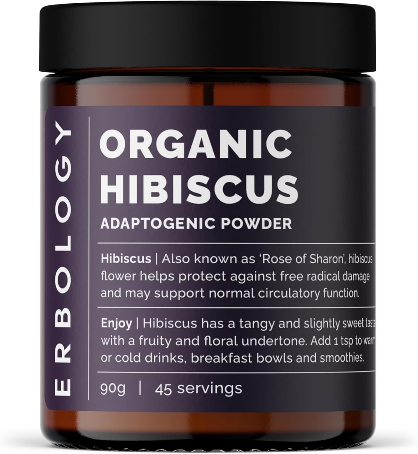 Erbology Organic Hibiscus Powder 3.2 oz - 45 Servings - Destress - Straight from Farm - Raw, Vegan and Gluten-Free - Non-GMO - No Additives or Preservatives - Recyclable Glass Jar