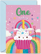 Stuff4 1st Birthday Card Girl - Cupcake Rainbow - Happy Birthday Card for 1 Year Old Girl, Age 1 Girls Cards, A5 Bday Greeting