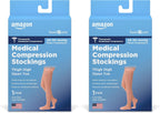 Amazon Basic Care Medical Compression Stockings, 20-30 mmHg Support, Women & Men Thigh Length Hose, Open Toe, Beige, Medium (Previously NuVein) (Pack of 2)
