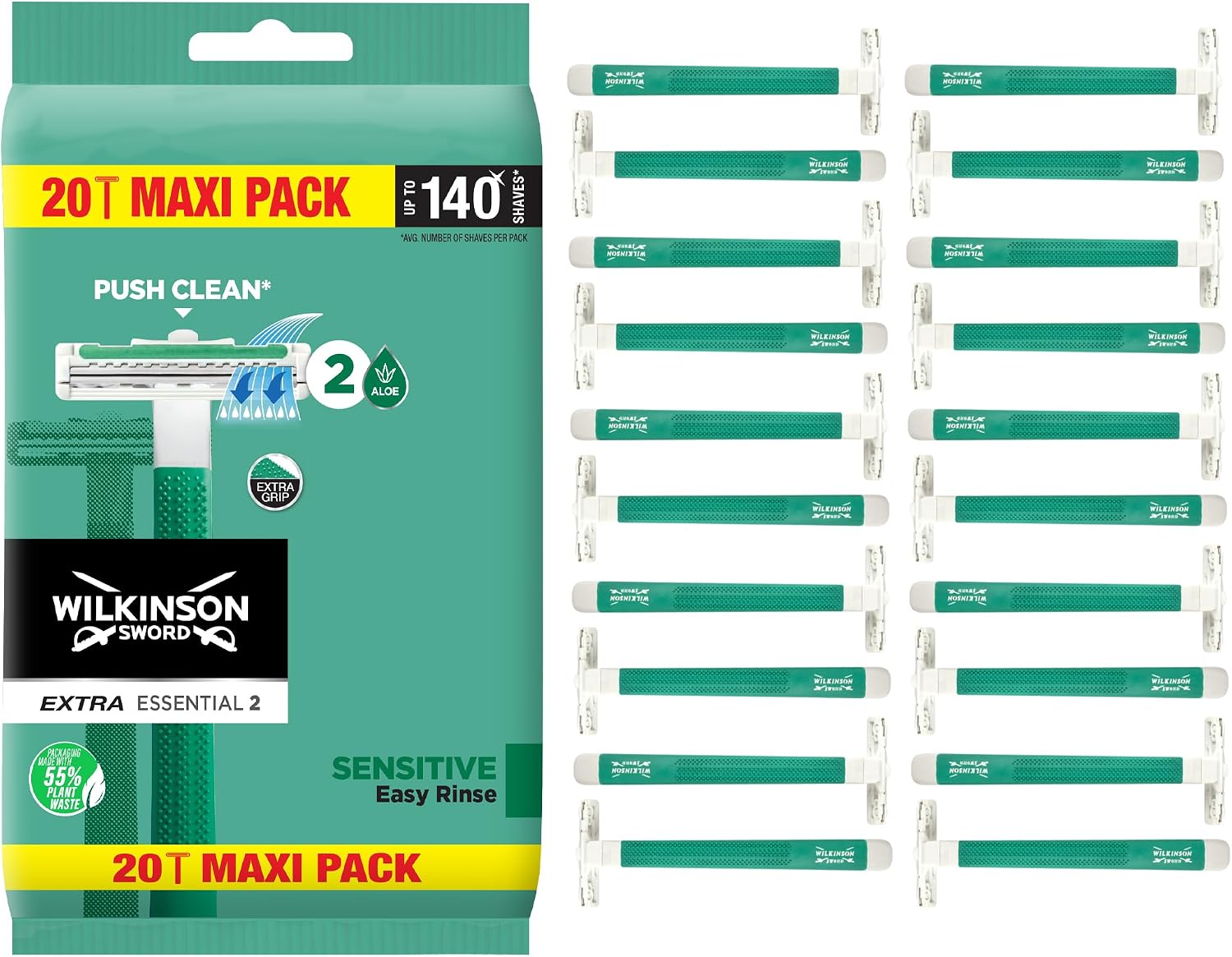 WILKINSON SWORD - Extra 2 For Men | Sensitive | 20 x Disposable Razors (Packaging may differ)