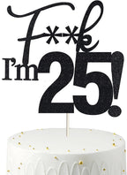 25 Cake Toppers, 25 Birthday Cake Toppers-Black Glitter, Funny 25th Cake Topper for Men,25 Cake Topper For Women, 25th birthday decorations,25th Birthday Cake Topper Twenty five