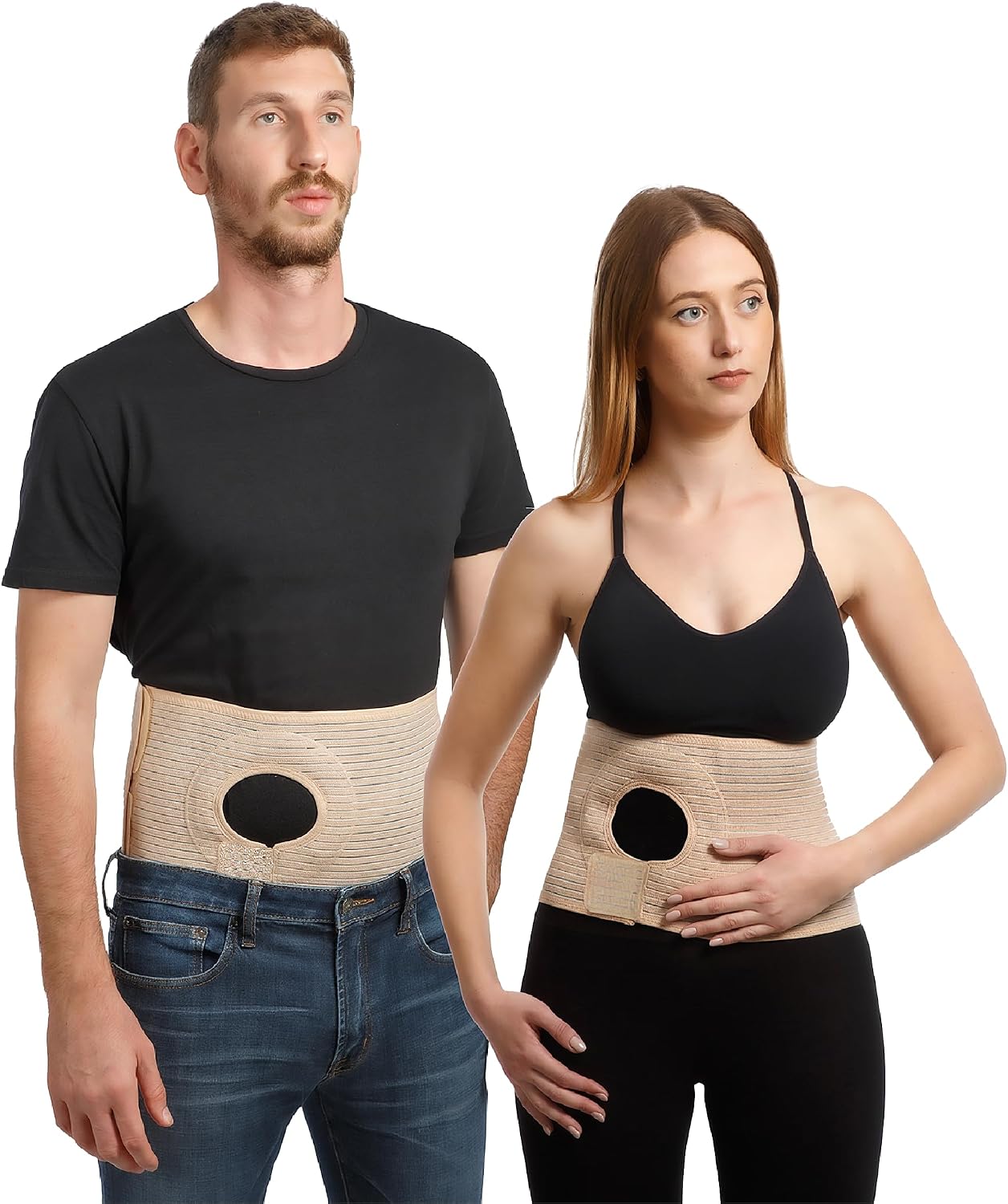 Movibrace Ostomy Belt for Colostomy & Ileostomy – Adjustable Abdominal Hernia Support with Cushioned Stoma Opening, Post Surgery Recovery Belt for Men & Women - Small Beige