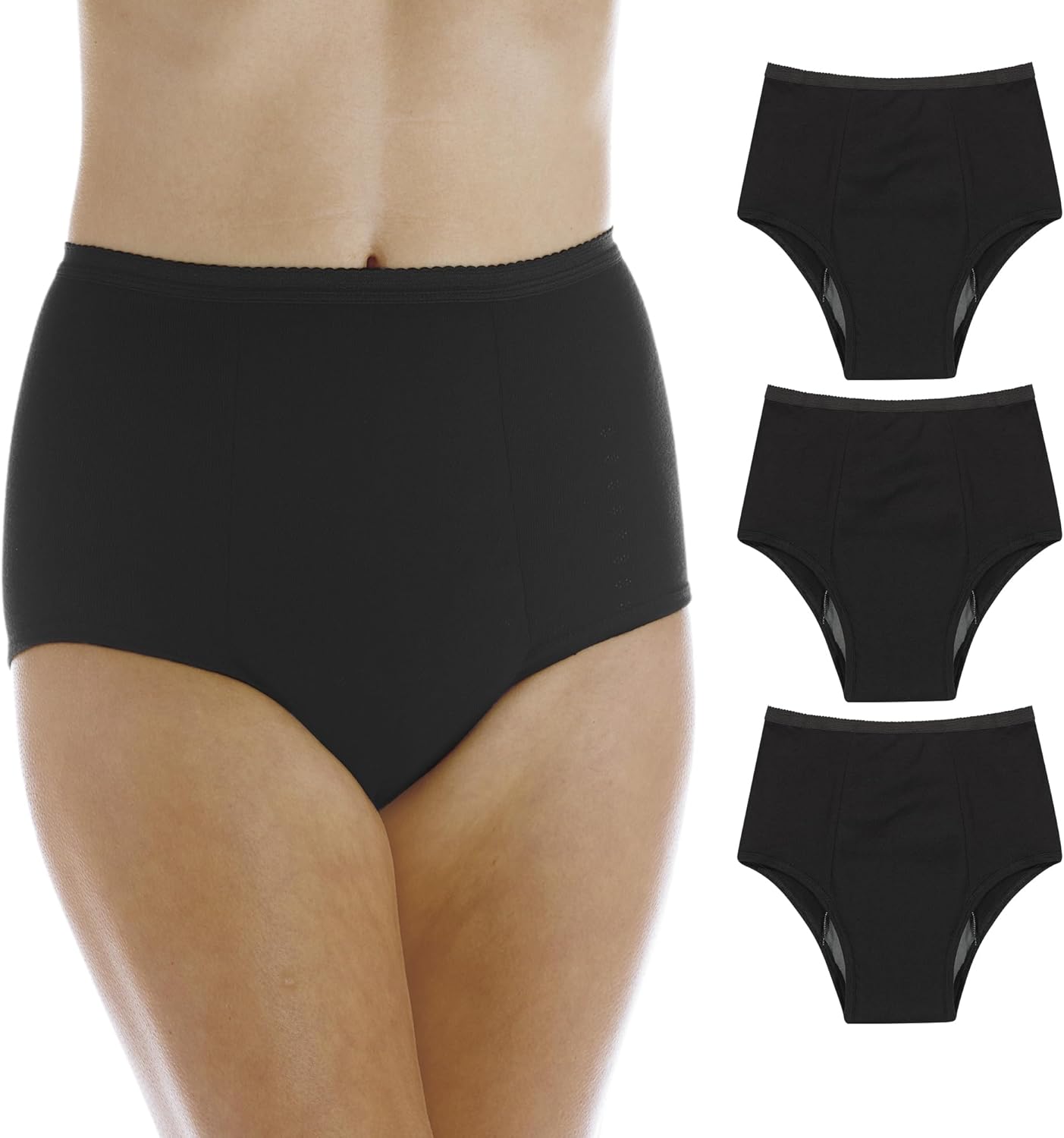 Wearever Women's Maximum Absorbency Incontinence Panties for Bladder Control - Washable, Reusable, Leak Proof Underwear for Women 600 ml - (Pack of 3) (Black) (M) (Fits Hip: 38-40")