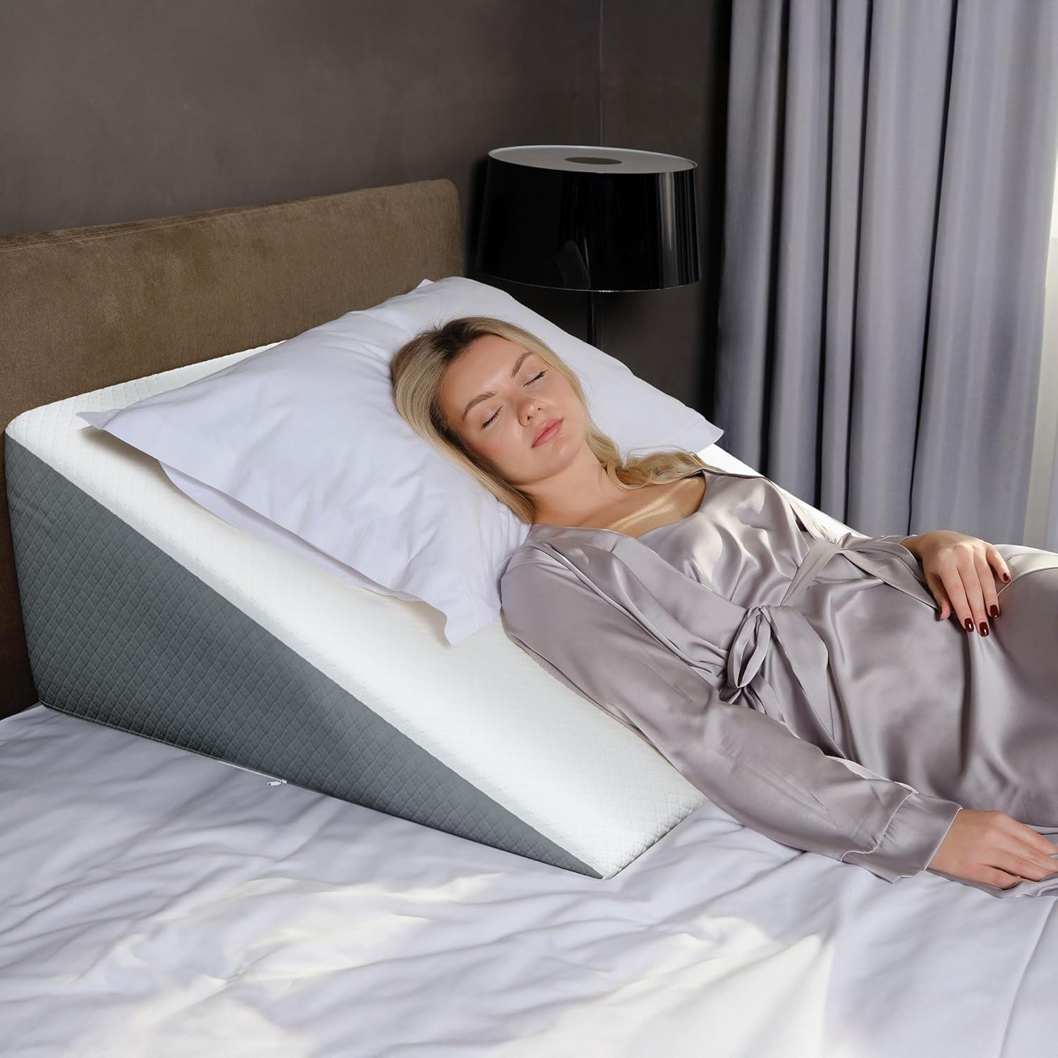 Kolbs Extra Wide Bed Wedge Pillow | Super Large | Memory Foam Top and Jacquard Cover | for Sleeping Acid Reflux GERD (12 Inch Height (31 x 33 x 12))