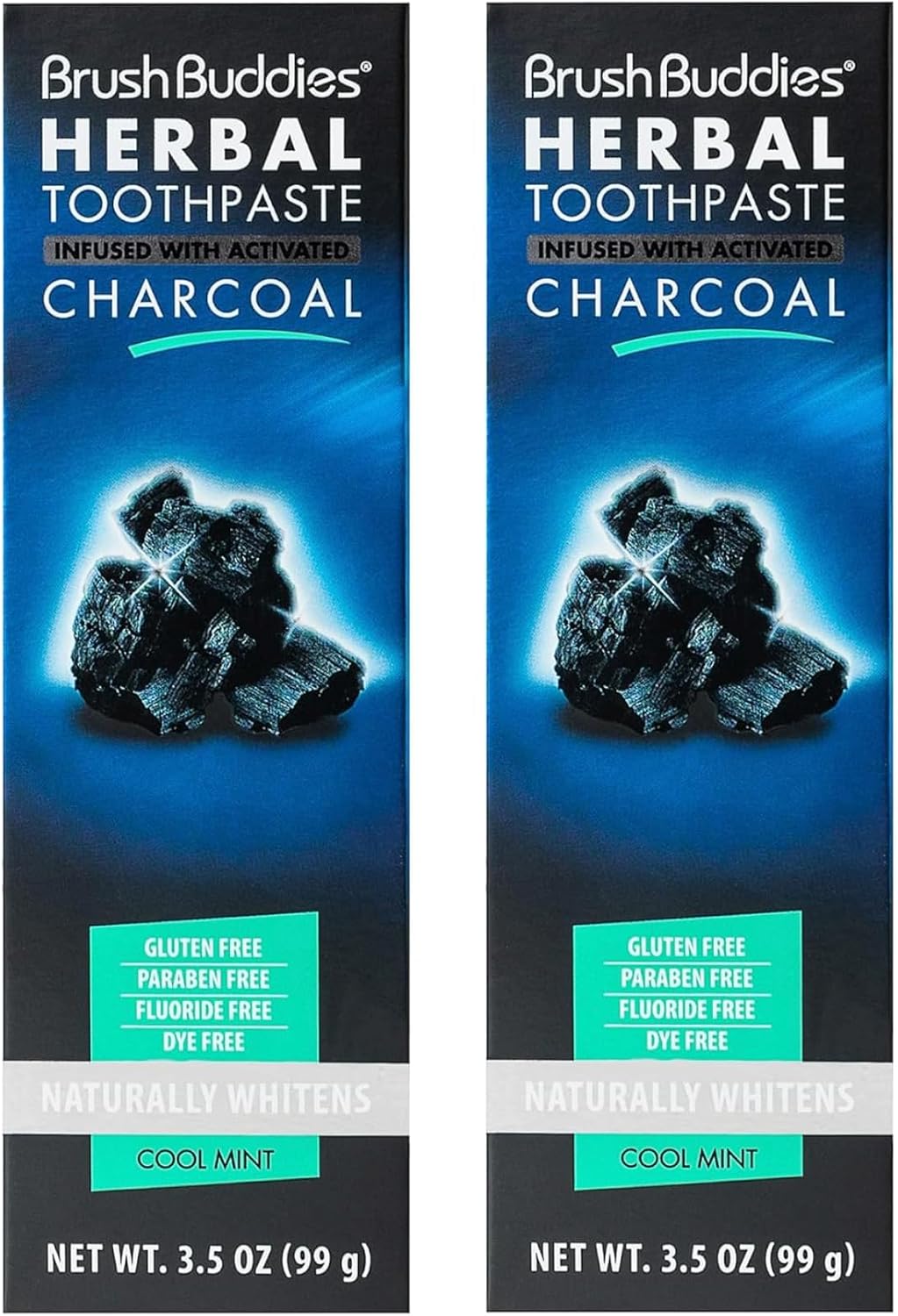 Brush Buddies Charcoal Toothpaste (2 Pack), 3.5 oz | Activated Charcoal Whitening Toothpaste | Fluoride-Free, Cool Mint | Herbal for Sensitive Teeth, Bad Breath & Stains