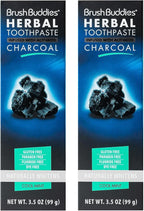 Brush Buddies Charcoal Toothpaste (2 Pack), 3.5 oz | Activated Charcoal Whitening Toothpaste | Fluoride-Free, Cool Mint | Herbal for Sensitive Teeth, Bad Breath & Stains