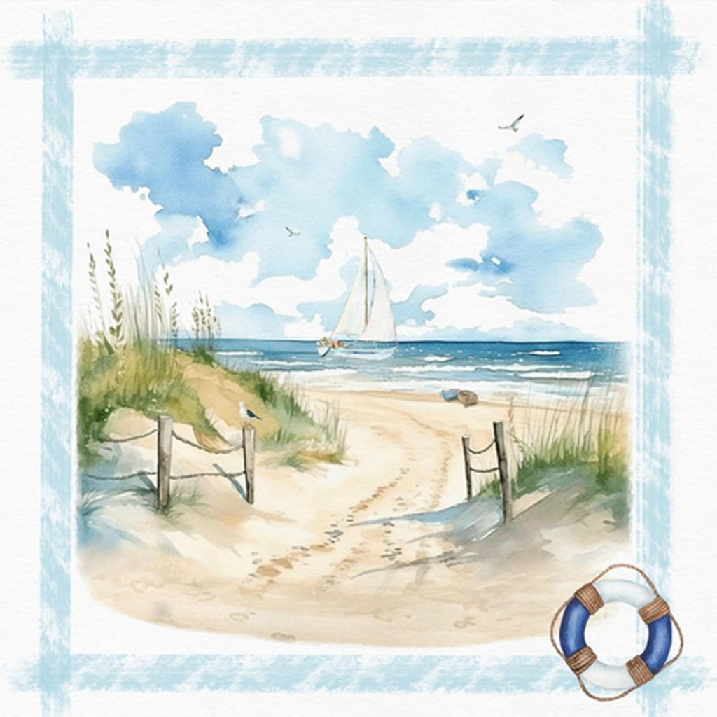 20 Pack 3-Ply Paper Napkins, 33 x 33 cm, Maritime Extract from the Beach Motif, Also for Decoupage and Decoupage Technique