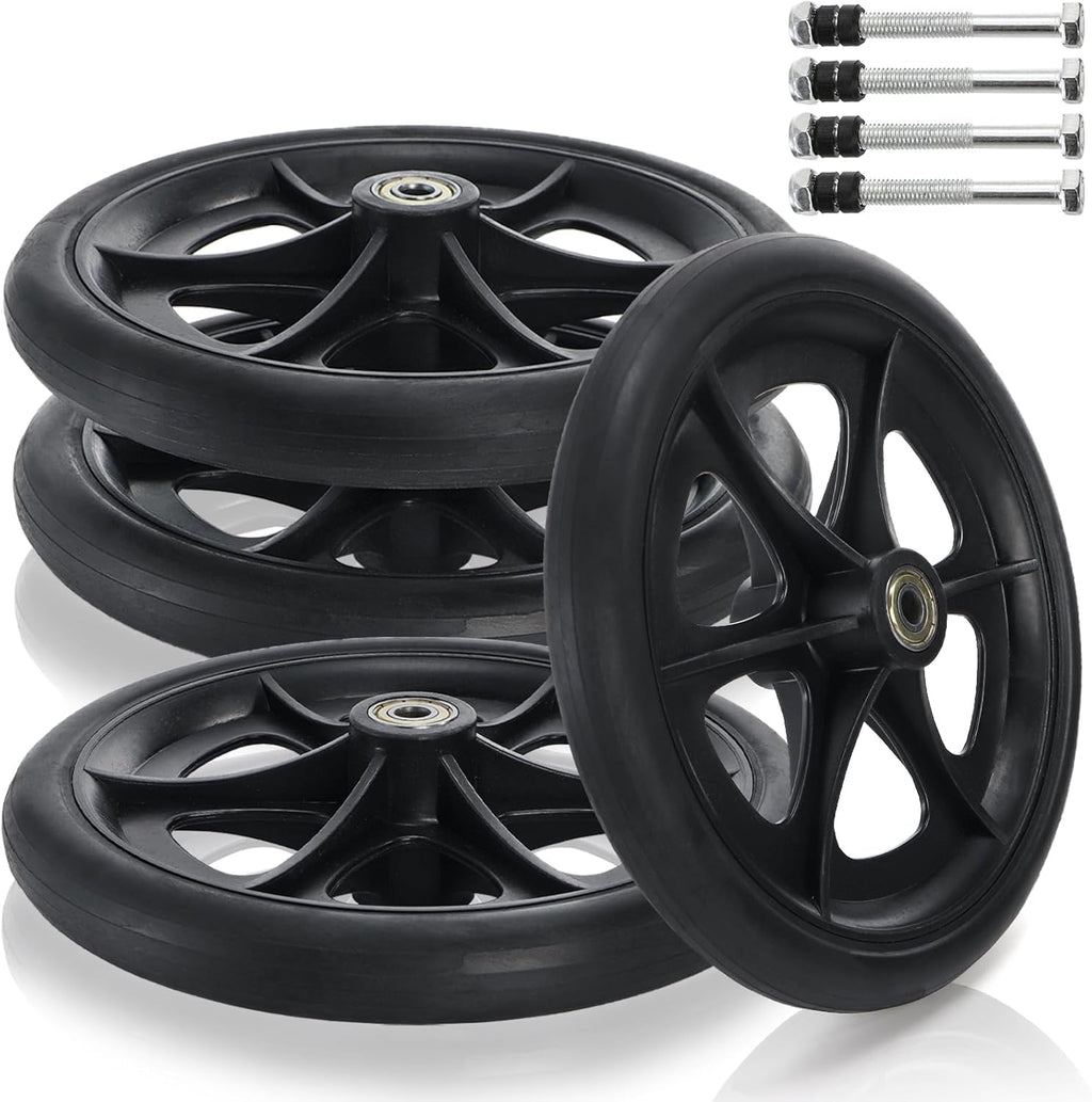 Covzoe 4 Pack 8 Inch Replacement Wheelchair Wheels, Wear Resistant Walker Wheels PU Tires, Anti-Slip Cast Roller Wheel for Most Floors, Black