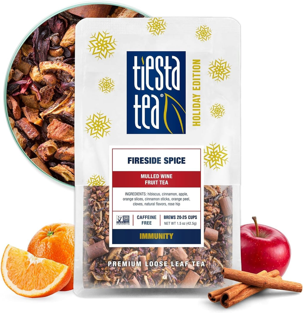 Tiesta Tea - Fireside Spice, Loose Leaf, Mulled Wine Herbal Tea, Premium Non-Caffeinated Holiday Blend, Make Hot or Iced, Brews Up to 25 Cups, 1.5 Ounce Resealable Pouch