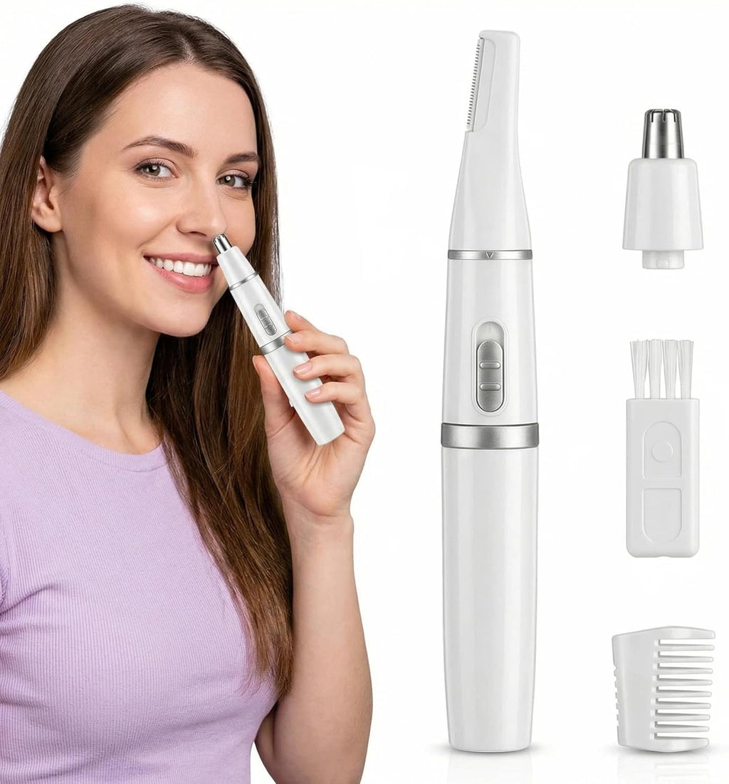 Nose Hair Trimmer for Women Men,Ear and Nose Trimmer for Eyebrow & Facial Hair Removal,Painless Dual Blades, Waterproof, Compact for Travel Nasal Hair Cutter, Battery Not Included,White